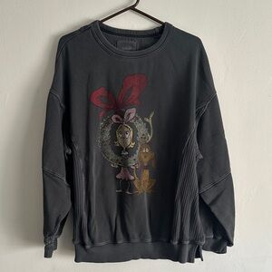 Aerie Black Crewneck Sweater with Graphic Design